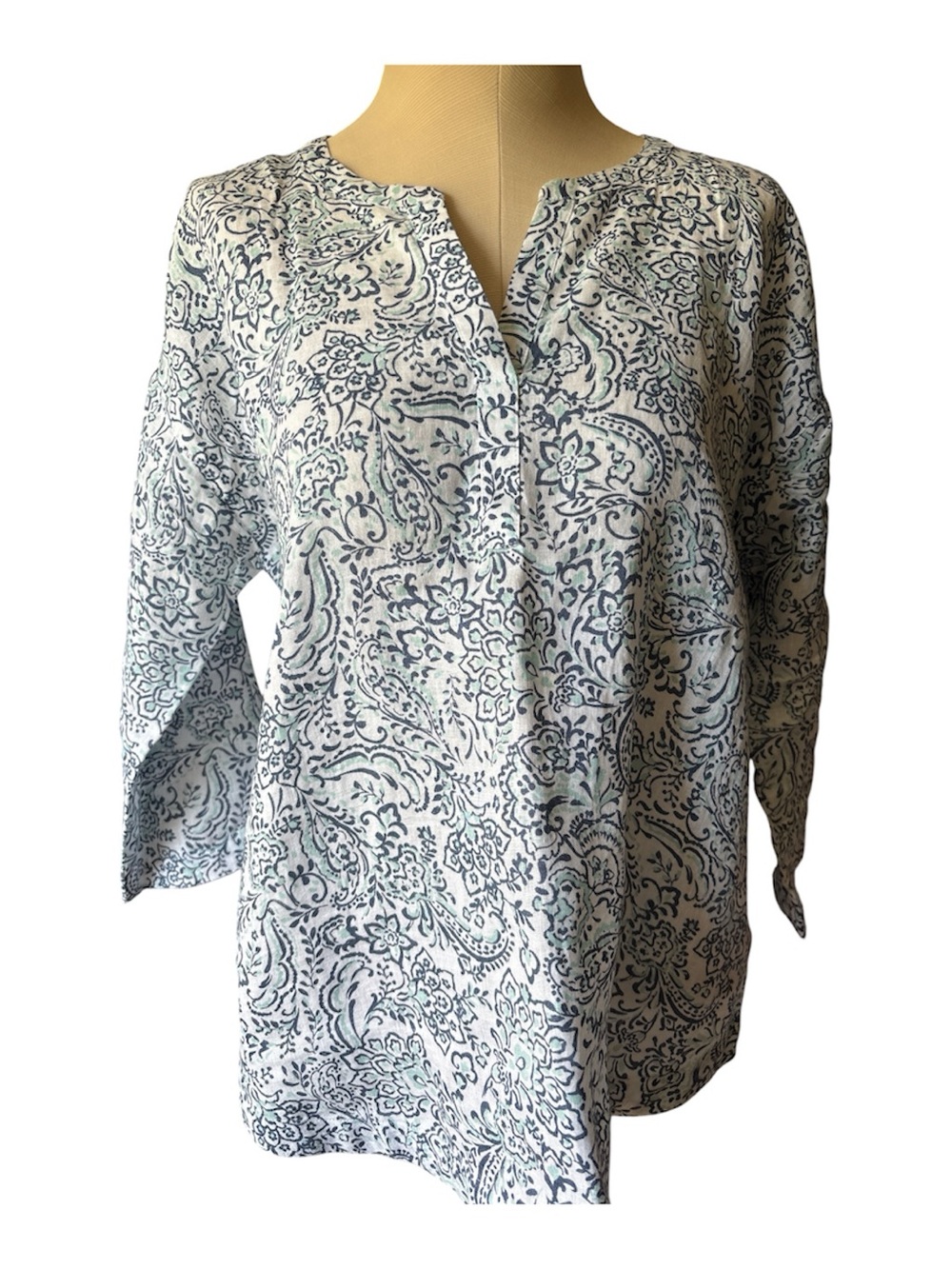 J. Jill White Tunic with Navy Paisley Print